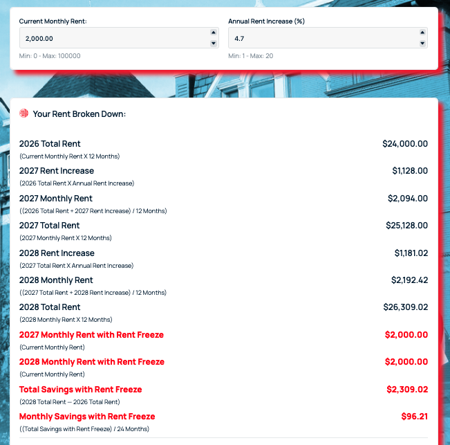 Rent Freeze Calculator Screen Grab